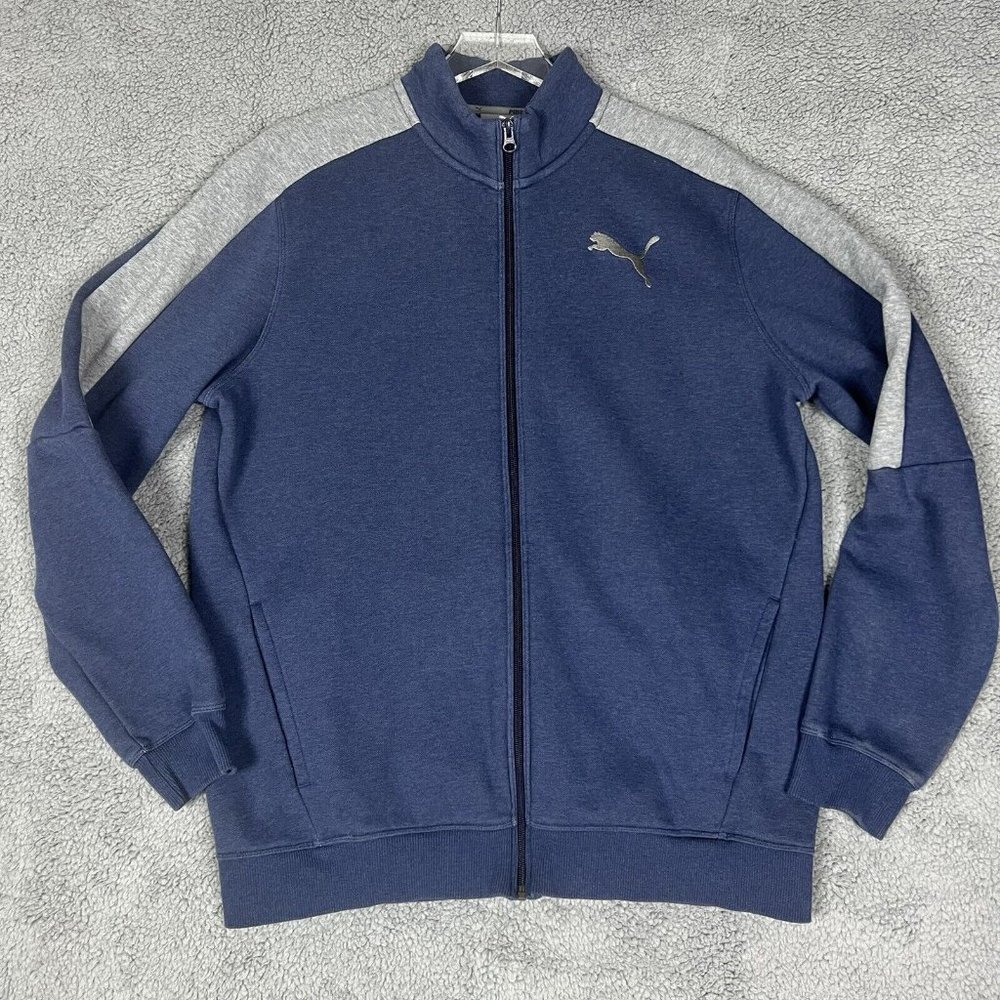 Puma Jacket Adult Large Blue Grey  Full Zip Fleece Lined Outdoors Coat Men Large